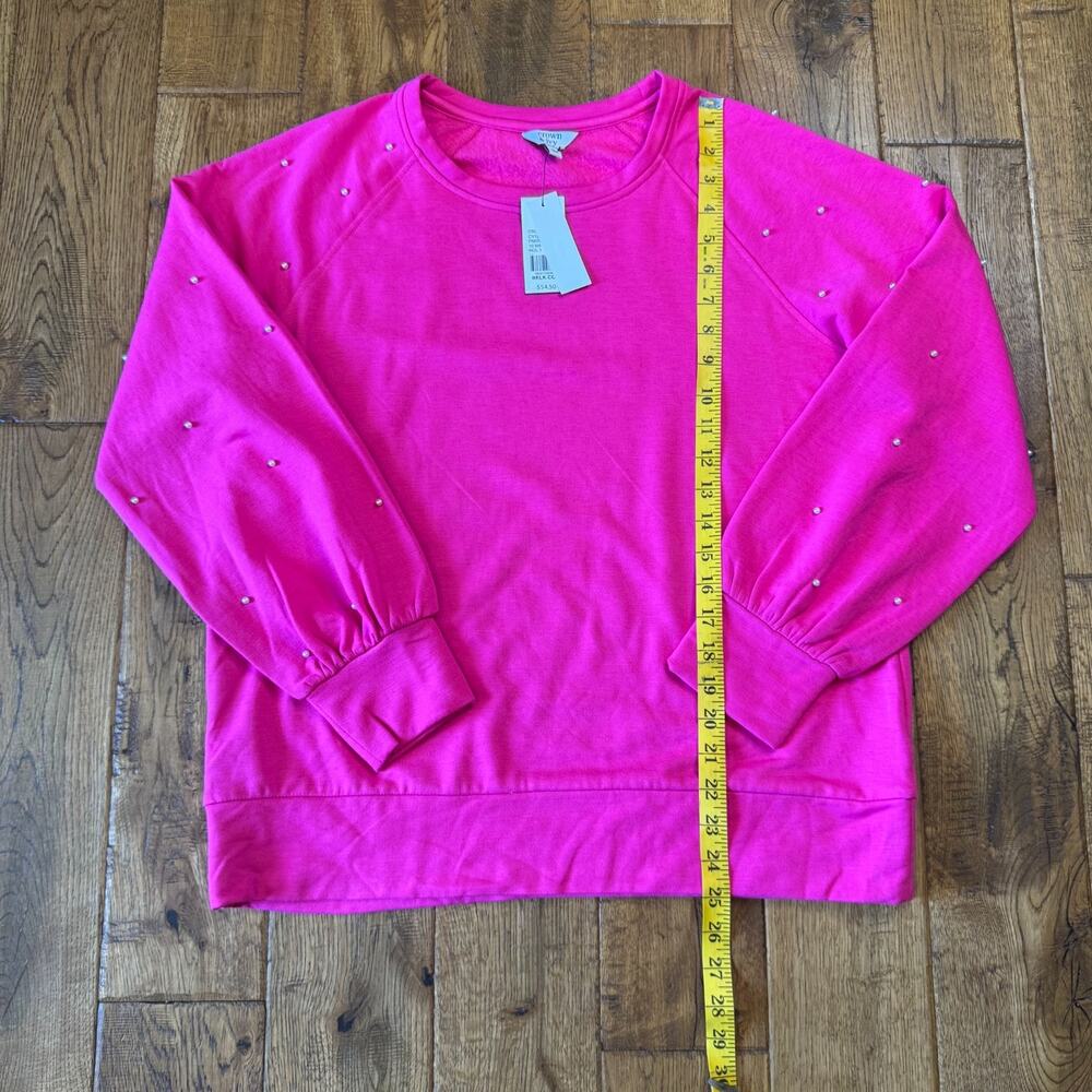 Crown & Ivy Hot Pink 2 Piece Sweat Set Sweatshirt & Pants Size L Women's - Picture 10 of 12